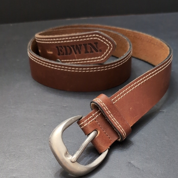 Edwin Mens Brown Leather Belt with Metal Buckle,3859-34. - Picture 1 of 10